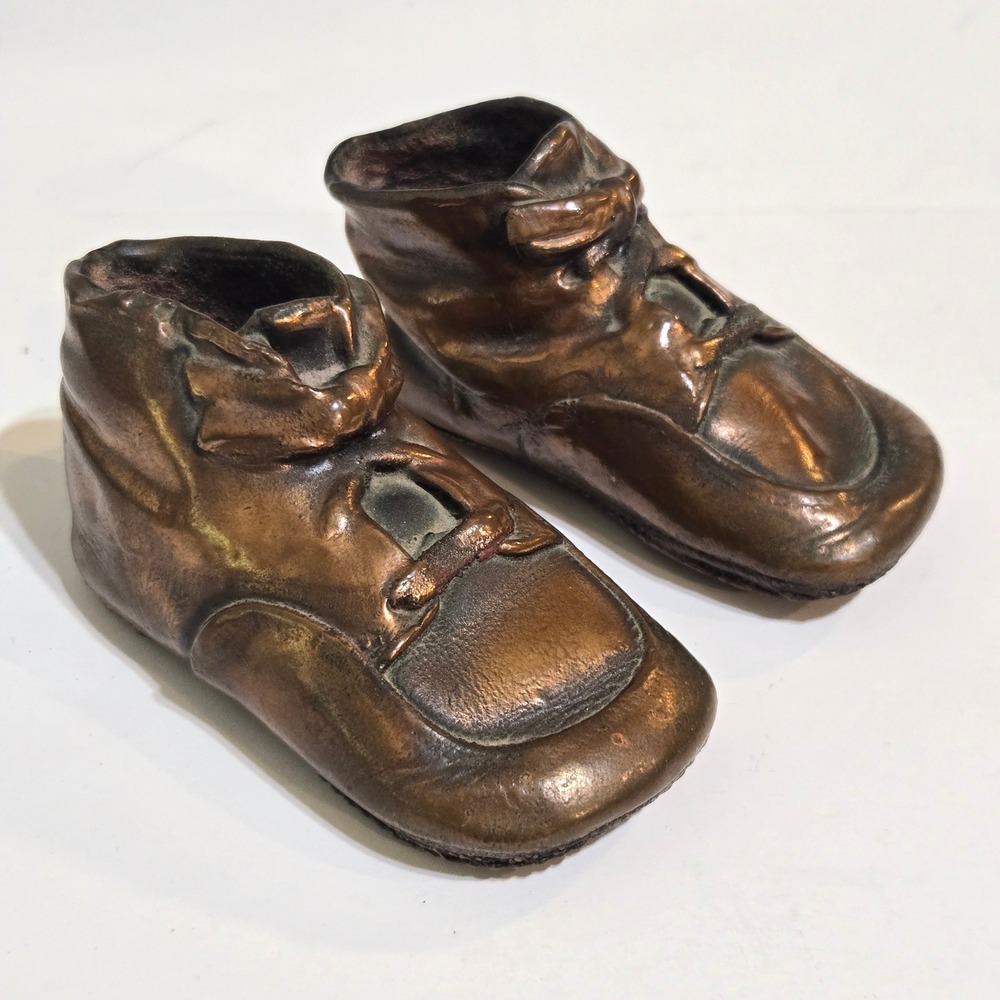 Vintage Bronzed Baby Shoes 1950s Personalized Pair Names/Dates inscribed bronze